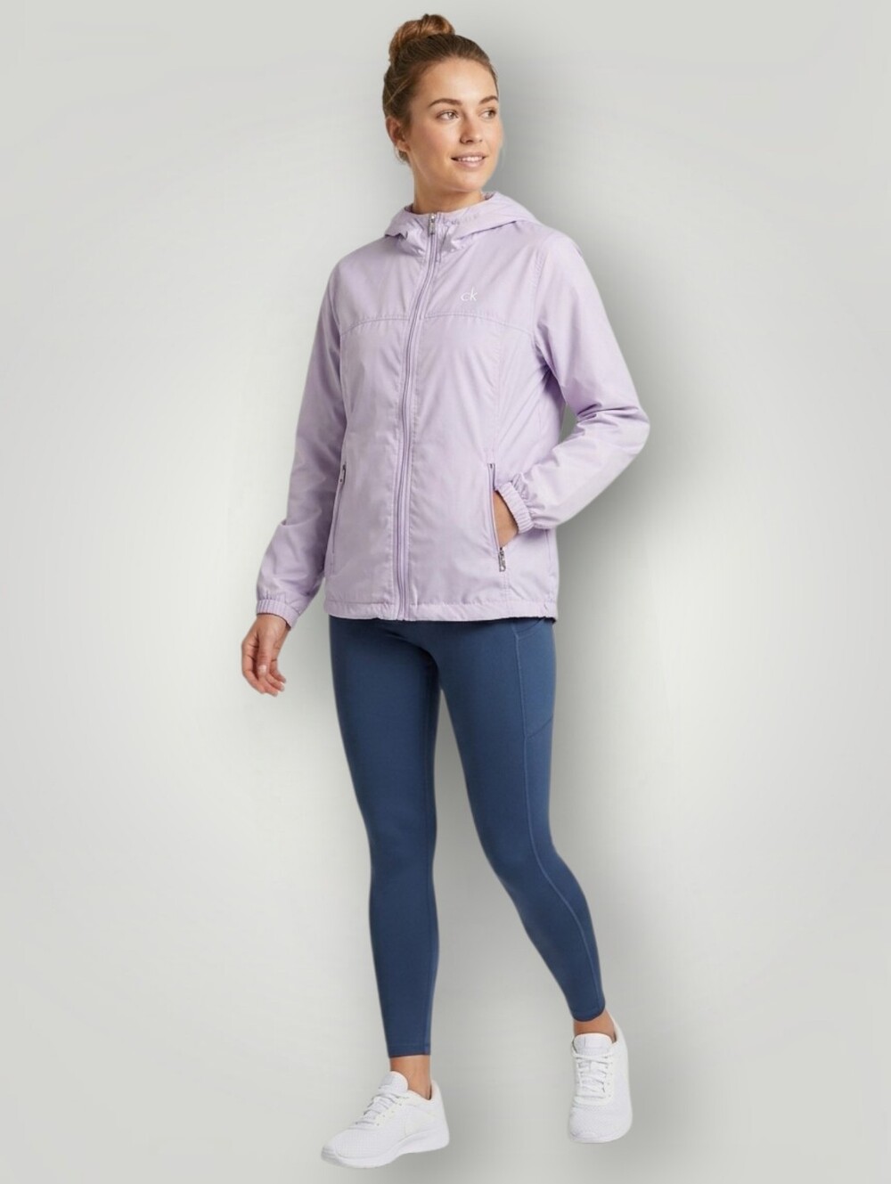 Calvin Klein Fleece Lined Hooded Windbreaker Women's Small Lilac Purple Rain Jac